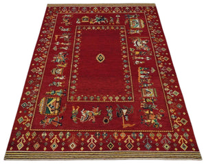 Modern Style Maroon 5x7 Wool Hand Knotted Antique Rug