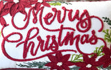 Merry Christmas Vintage Poinsettia Throw Pillow
