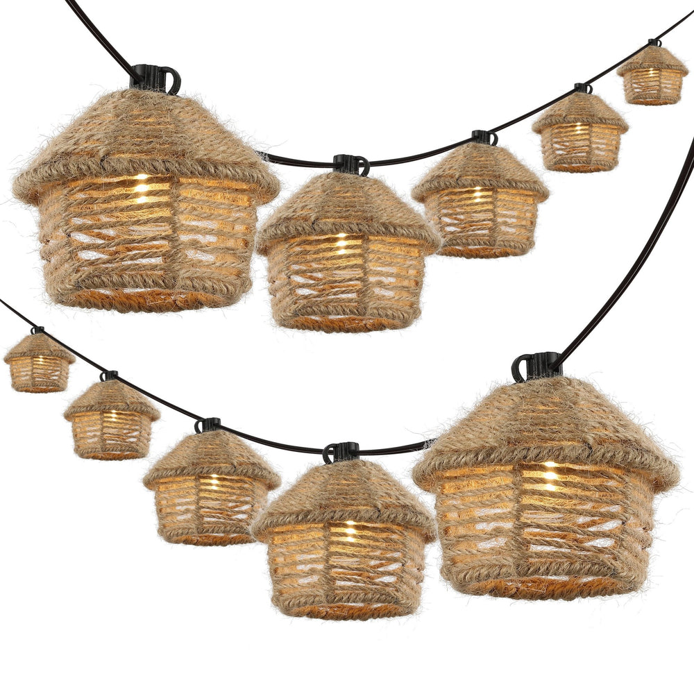 Maui 10 - light mid - century vintage tiki hut hemp rope shaded string lights - Tuesday Morning - Outdoor Lighting
