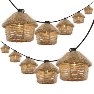 Maui 10 - light mid - century vintage tiki hut hemp rope shaded string lights - Tuesday Morning - Outdoor Lighting