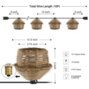 Maui 10 - light mid - century vintage tiki hut hemp rope shaded string lights - Tuesday Morning - Outdoor Lighting