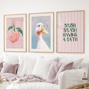 Humorous Bathroom Quotes Wall Art: Funny Duck, Peach Prints