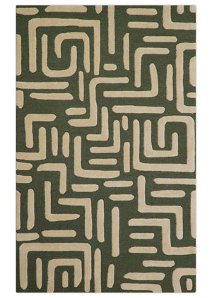 Maze Custom Made Modern Abstract Design Olive Hand Tufted Wool Area Rug