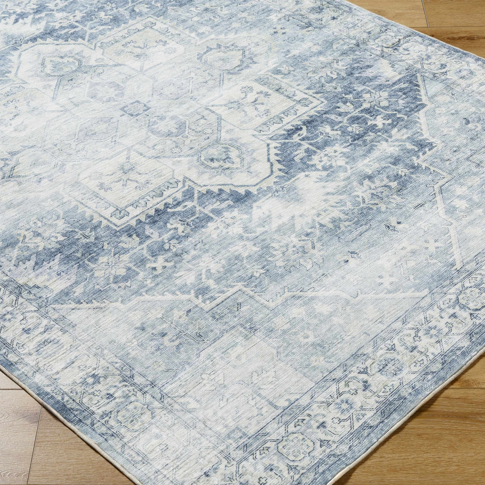 Mauro Navy Medallion Washable Area Rug