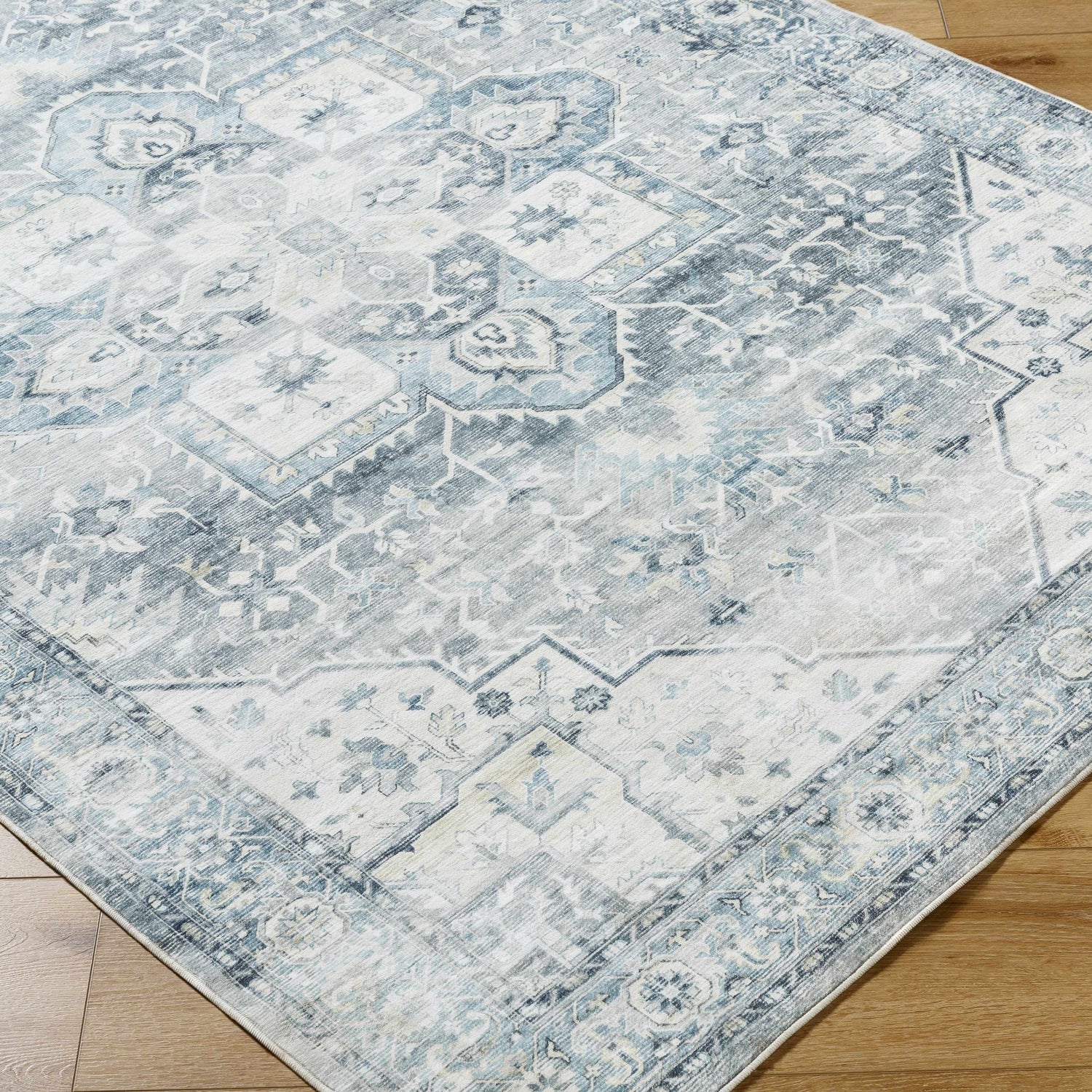Mauro Blue Medallion Washable Area Rug