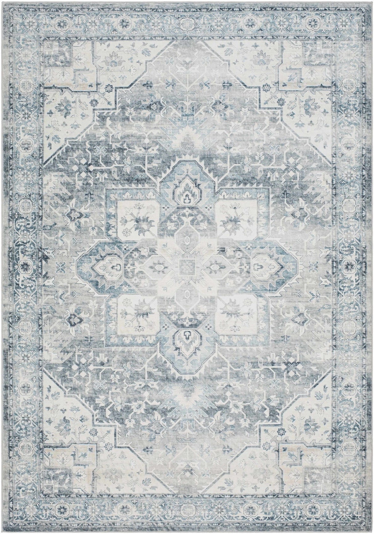Mauro Blue Medallion Washable Area Rug