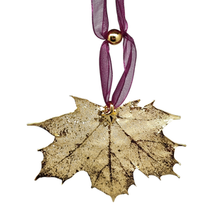Gold Sugar Maple Leaf with Sheer Ribbon Ornament