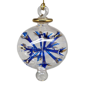 Blown Glass Pierced Starburst Ornament - Blue