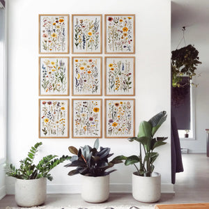 Meadow Wildflowers Prints. Floral Wall Art Set of 9 Pieces