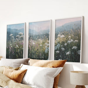 Wildflower Field at Sunset – Nature Wall Art Set of 3