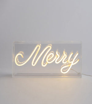 LED White Neon 'Merry' Sign - 12 Inches