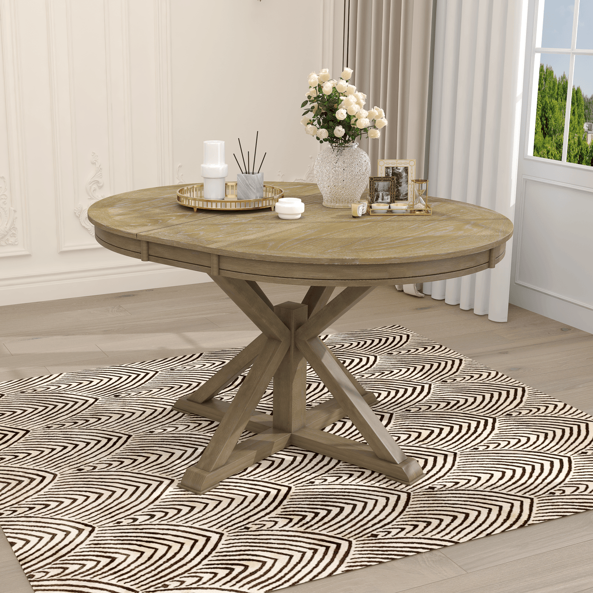 Melin Extendable Dining Table with Wood Frame and X - Shaped Base - Dining Tables