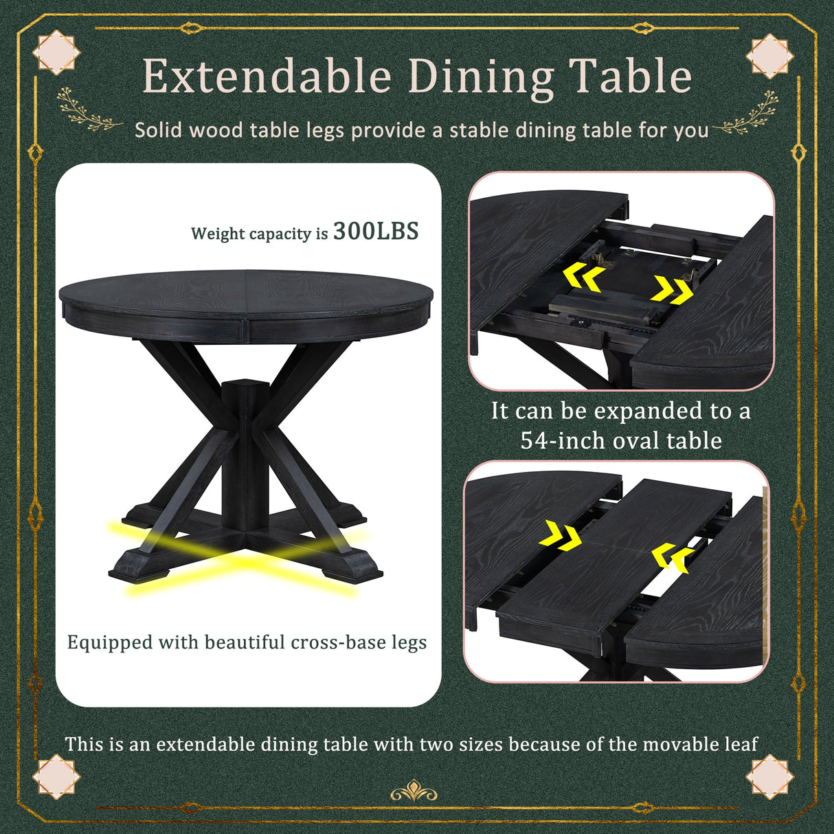 Melin Extendable Dining Table with Wood Frame and X - Shaped Base - Dining Tables