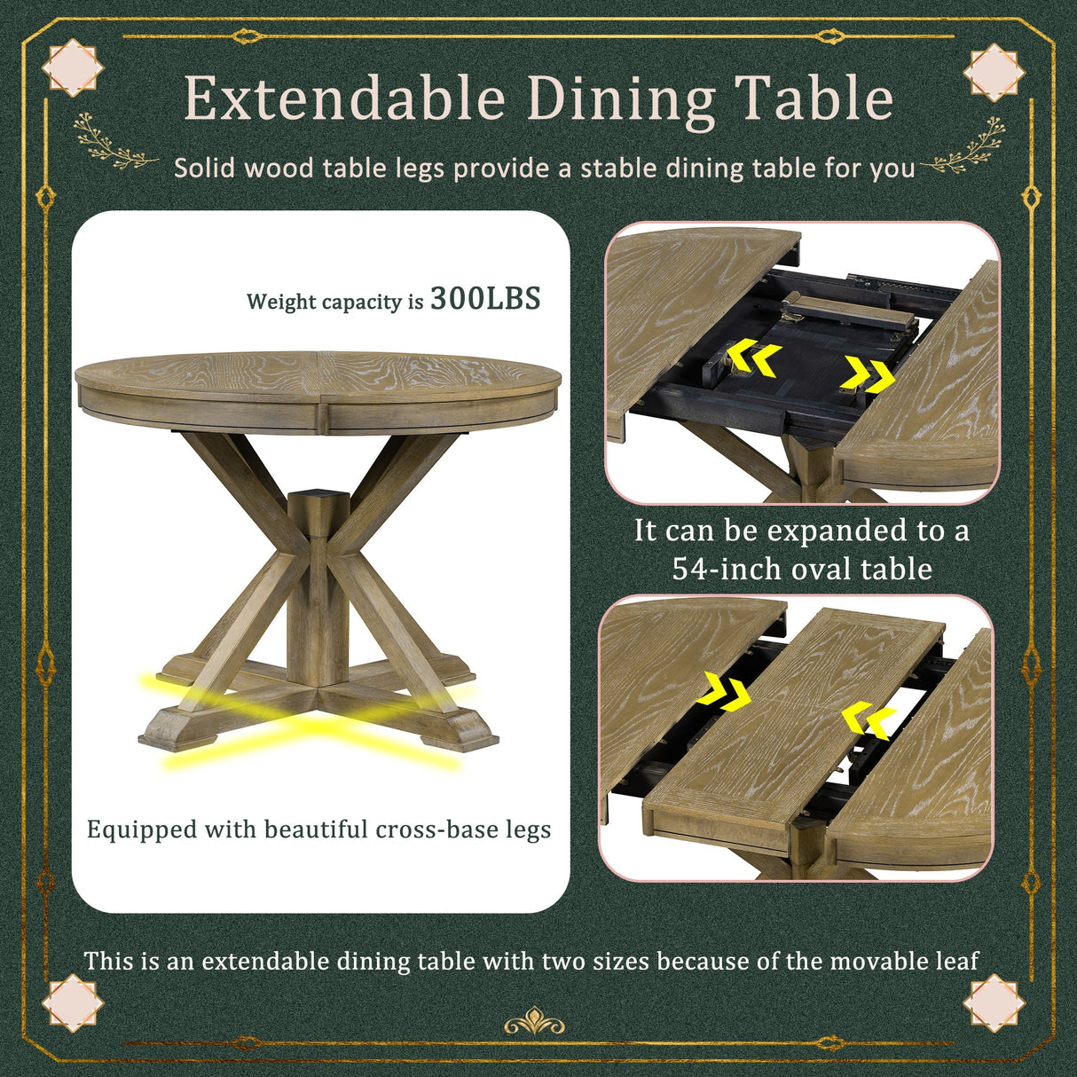 Melin Extendable Dining Table with Wood Frame and X - Shaped Base - Dining Tables