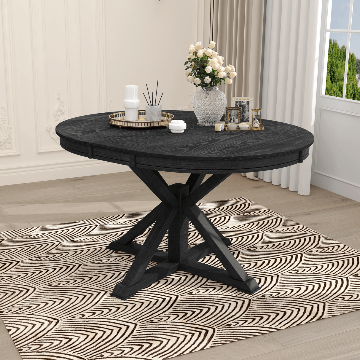 Melin Extendable Dining Table with Wood Frame and X - Shaped Base - Dining Tables