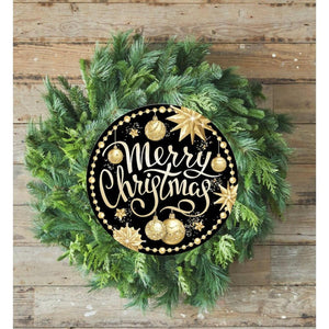 Merry Christmas Black Gold Round Sign