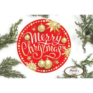 Merry Christmas Red Gold Round Sign