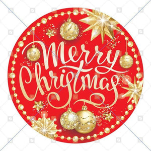 Merry Christmas Red Gold Round Sign