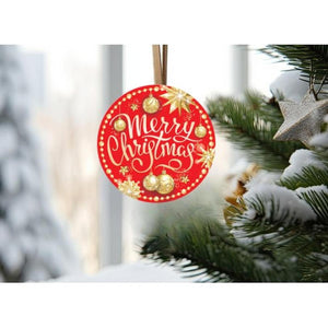 Merry Christmas Red Gold Round Sign