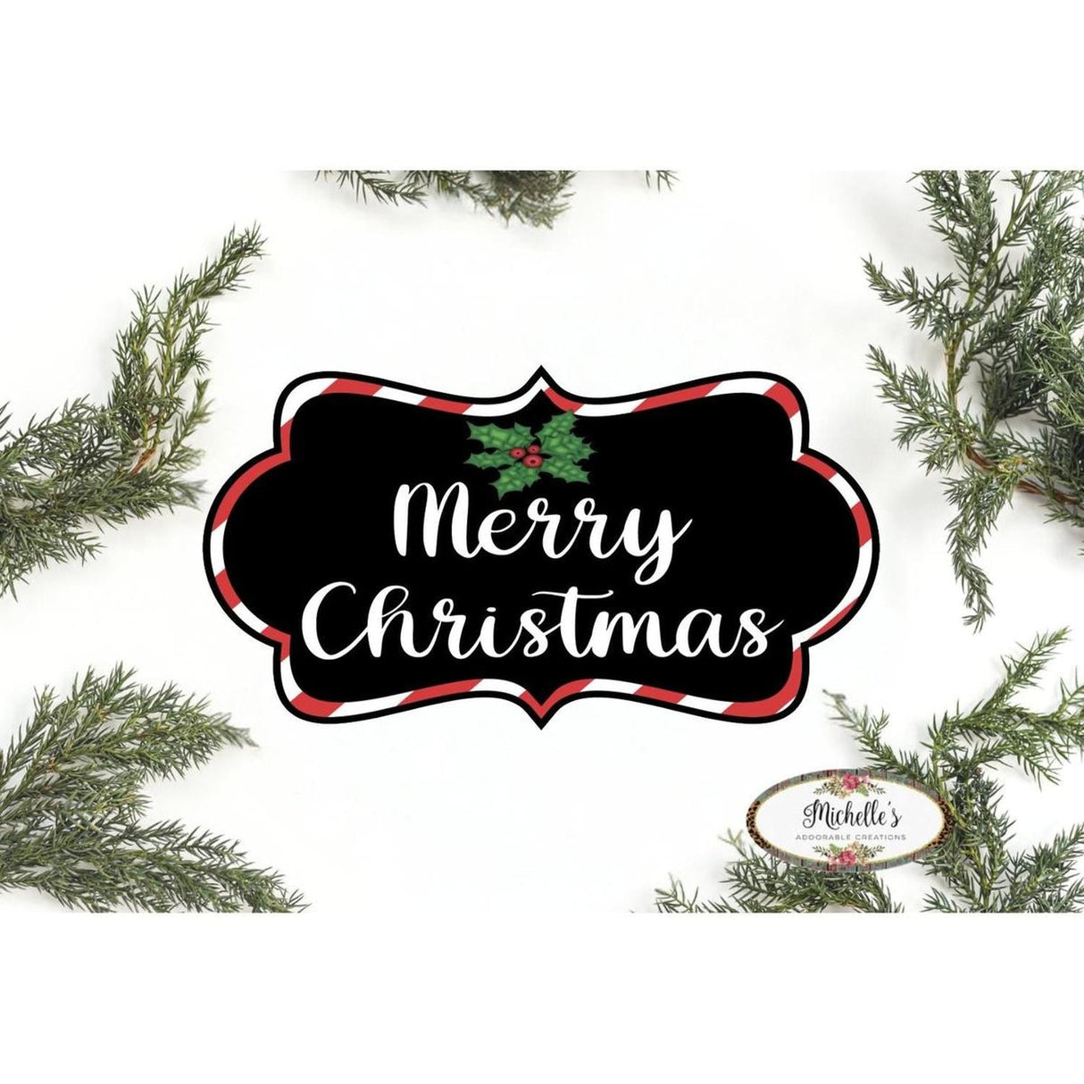 Merry Christmas Scalloped Frame Sign SF1 - Wreath Enhancement