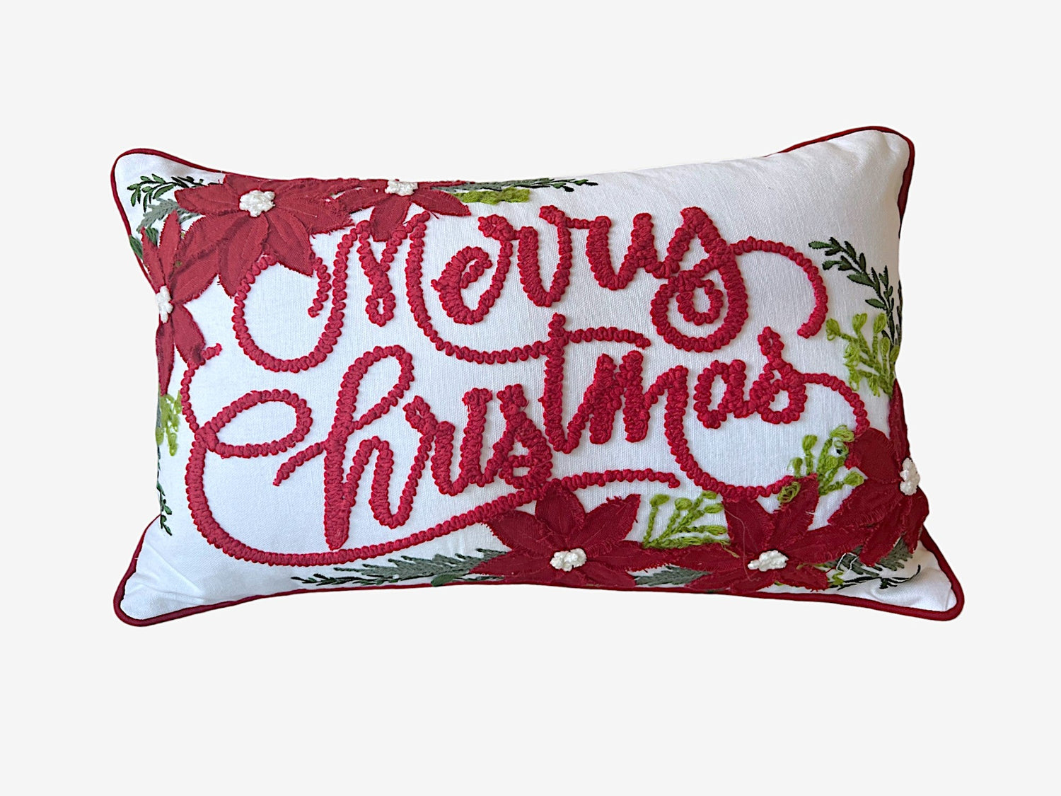 Merry Christmas Vintage Poinsettia Throw Pillow