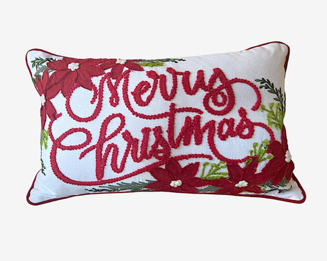 Merry Christmas Vintage Poinsettia Throw Pillow