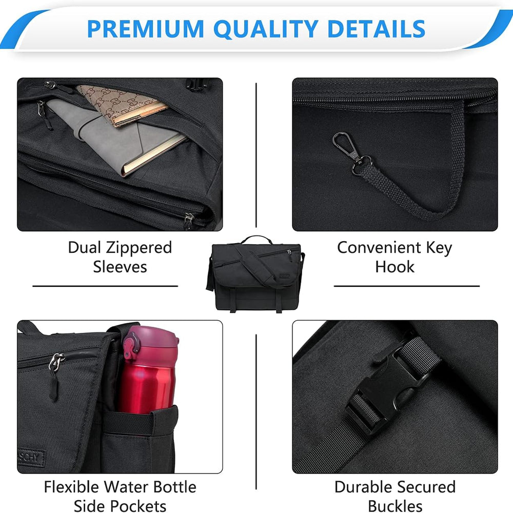 Water Resistant Laptop Messenger Bag 17 Inch Work Shoulder Bag