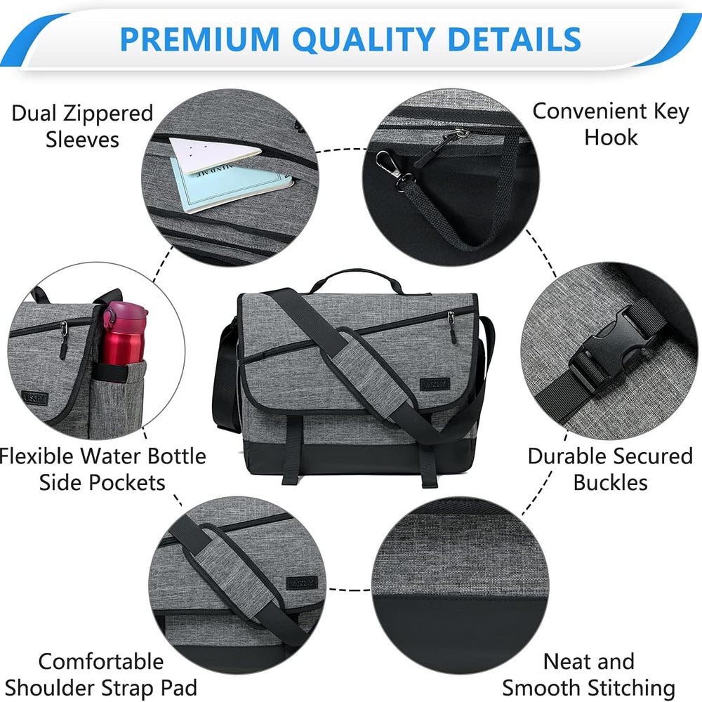 Water Resistant Laptop Messenger Bag 17 Inch Work Shoulder Bag