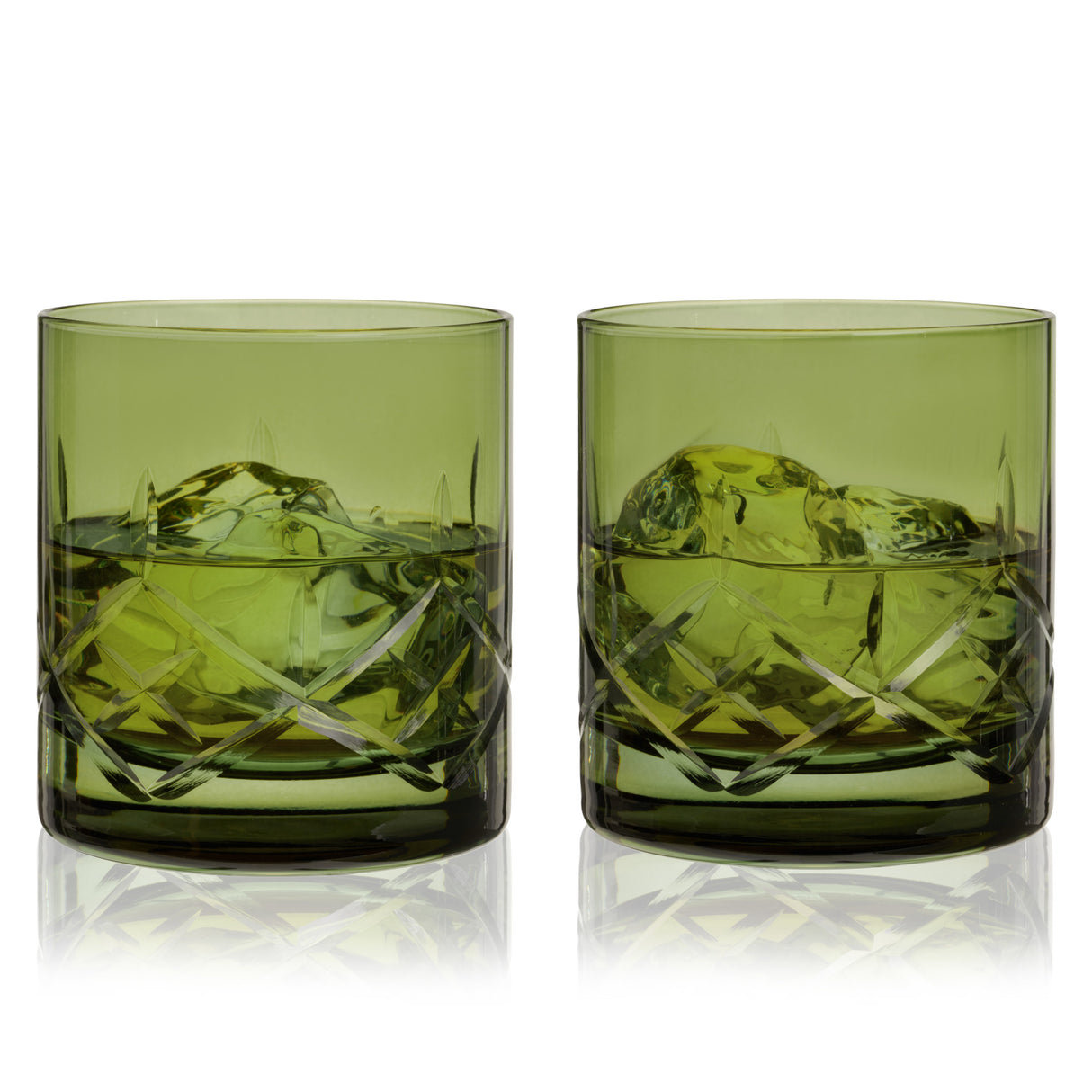 Admiral-cut-crystal-rocks-glasses-in-green-viski®-Whiskey-Glasses