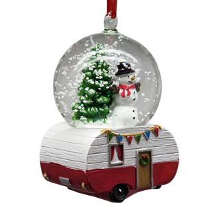 Camper Snowglobe Ornament - Snowman