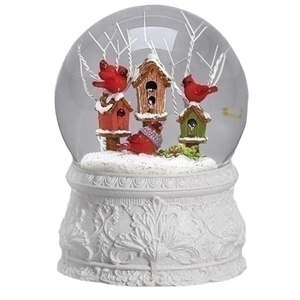 Musical Cardinal Birdhouse Wind Up Snowglobe