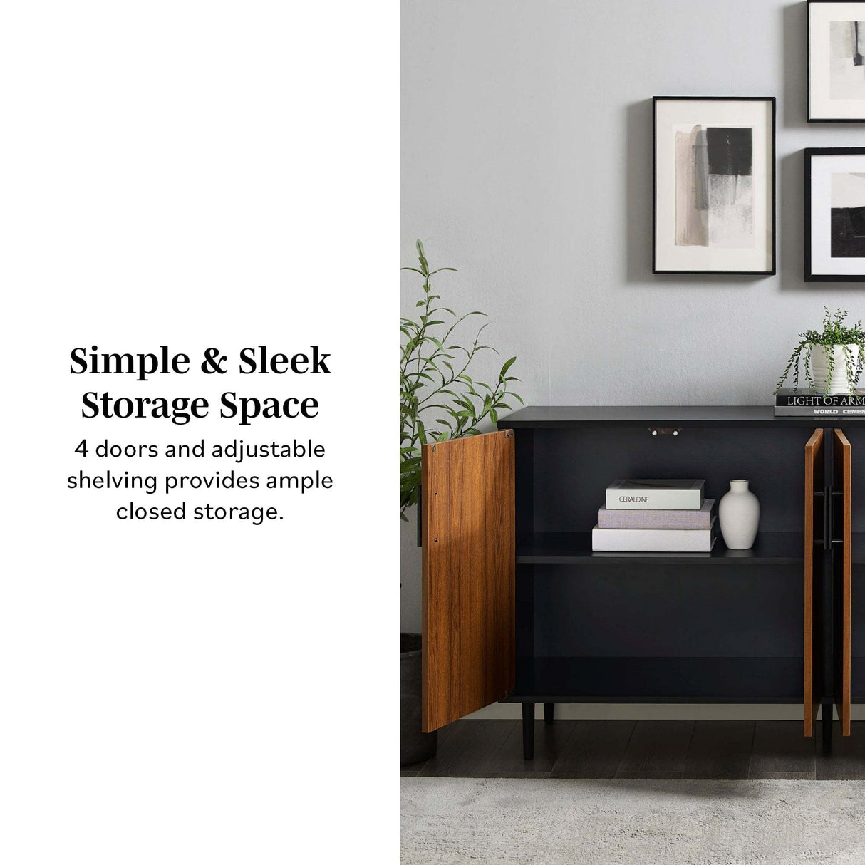 Mid - century modern faux - bookmatch door buffet - acorn bookmatch / solid black - Tuesday Morning - Buffets