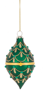 Glittered Hinged Drop Ornament - Green