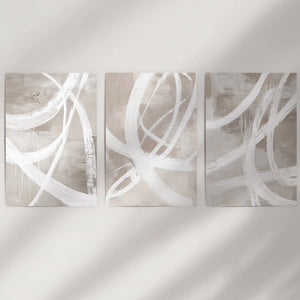 Modern Minimalist Abstract Triptych. Neutral Brush Stroke Art