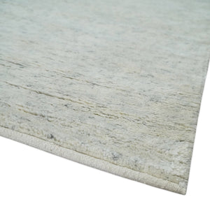 Minimalist Fine Hand Knotted Ivory and Silver 9x12 Rug Made with Fine Wool, Solid Rug | AC37912