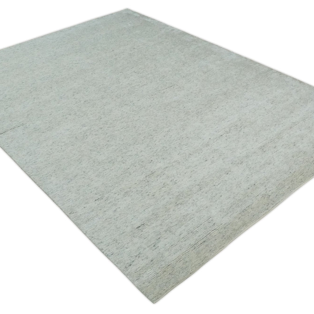 Minimalist Fine Hand Knotted Ivory and Silver 9x12 Rug Made with Fine Wool, Solid Rug | AC37912
