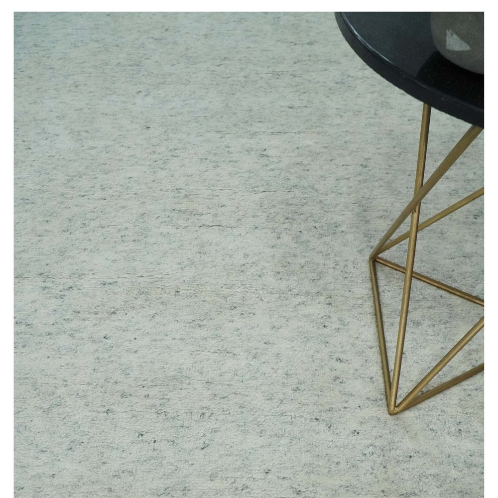 Minimalist Fine Hand Knotted Ivory and Silver 9x12 Rug Made with Fine Wool, Solid Rug | AC37912