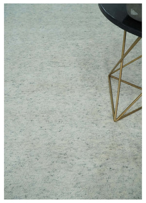 Minimalist Fine Hand Knotted Ivory and Silver 9x12 Rug Made with Fine Wool, Solid Rug | AC37912