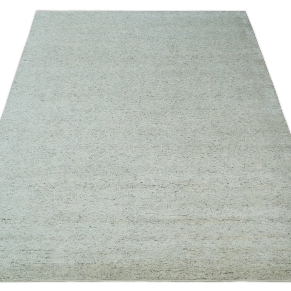Minimalist Fine Hand Knotted Ivory and Silver 9x12 Rug Made with Fine Wool, Solid Rug | AC37912