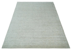 Minimalist Fine Hand Knotted Ivory and Silver 9x12 Rug Made with Fine Wool, Solid Rug | AC37912