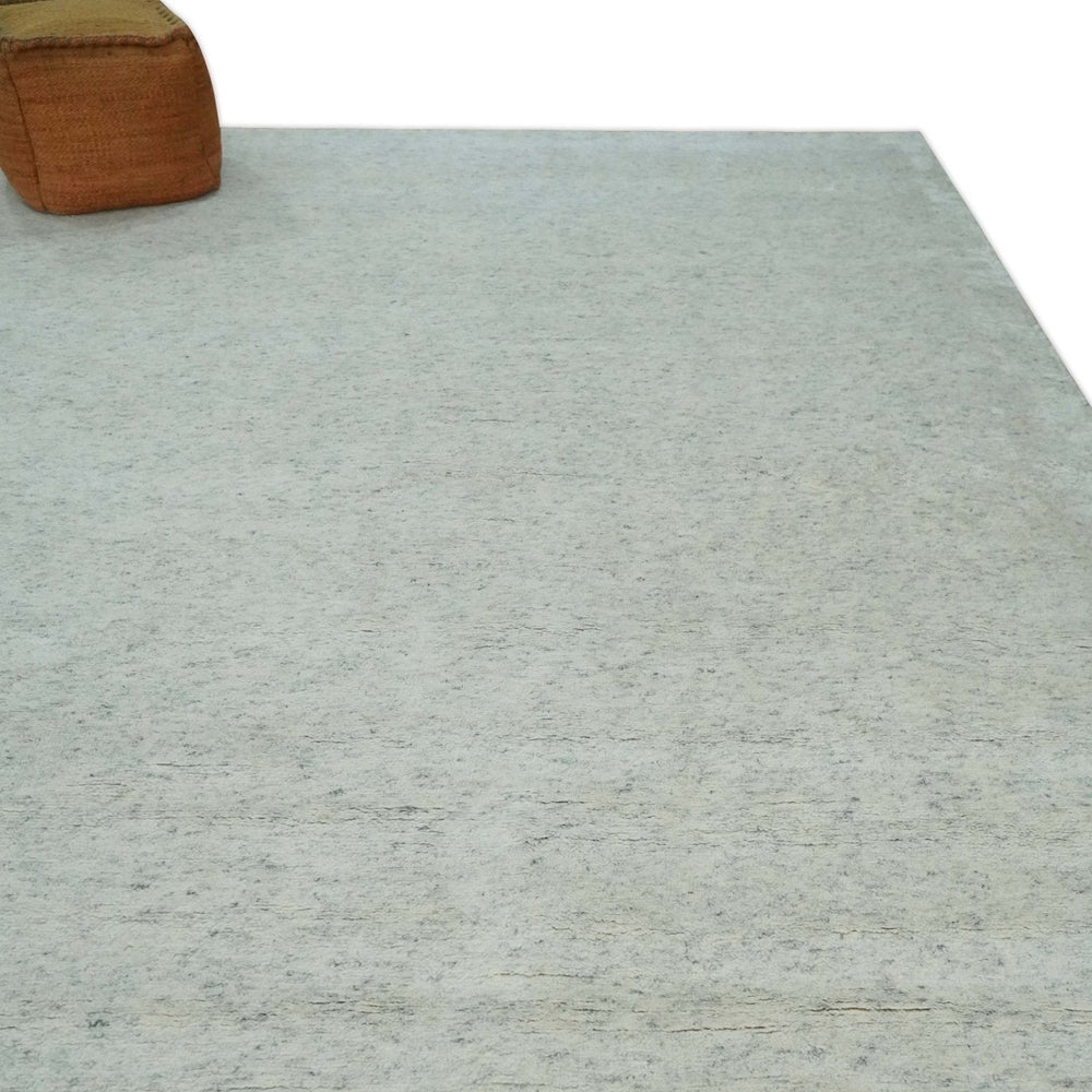 Minimalist Fine Hand Knotted Ivory and Silver 9x12 Rug Made with Fine Wool, Solid Rug | AC37912