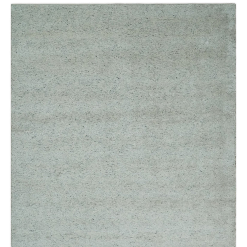 Minimalist Fine Hand Knotted Ivory and Silver 9x12 Rug Made with Fine Wool, Solid Rug | AC37912