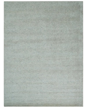 Minimalist Fine Hand Knotted Ivory and Silver 9x12 Rug Made with Fine Wool, Solid Rug | AC37912