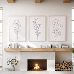 Black and White Botanical Prints. Modern Minimalist Line Art