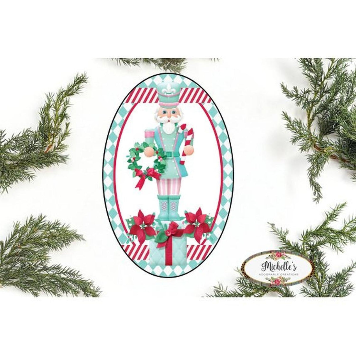 Mint Green Oval Nutcracker Sign - Wreath Enhancement
