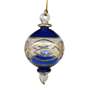 Etched Sphere Glass With Gold Accents - Cobalt