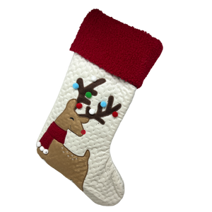 Fabric Holiday Deer Design Stocking - Looking Left