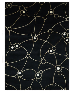 Modern 6x8 Black and Gold Wool and Silk Hand Woven Rug