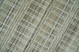 Modern 8x10 Hand Made Striped Olive and White Blended Wool  Area Rug