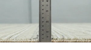 Modern 8x10 Hand Made Striped Olive and White Blended Wool  Area Rug